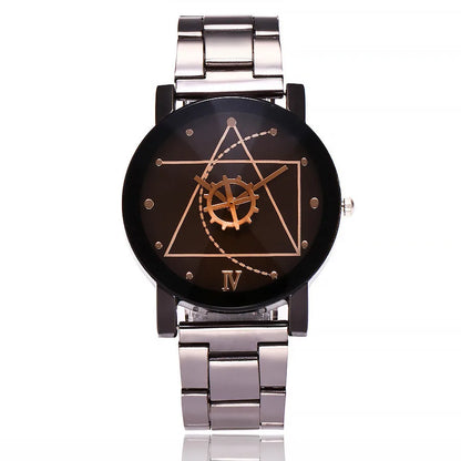 New Couple Watches Men Gear Triangle Pointer Compass Dial Second Hand Watch Women Stainless Steel Watches Relogio Feminino Clock