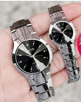 1/2pcs Couples Dial Cutting Quartz Watch Business Fashion Analog Calendar Wrist Watch Valentines Gift For Men Women Date Watch
