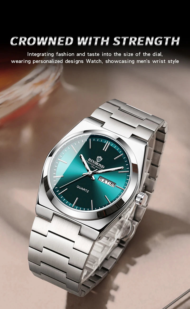 watches for man Light Luxury Brand Stainless Steel Double Calendar Waterproof Male Business Leisure Fashion Quartz Clock Watch
