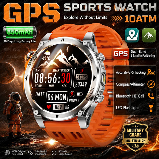 2026New ULtra Military Grade 850mAh Battery Smart Watch 10ATM Swim GPS Compass Altimeter Call 1.7”AMOLED 170+Sports Smartwatches