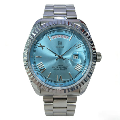 Fashionable waterproof couple's wristwatch, men business quartz watch, date and timing function, steel strap, Japanese movement