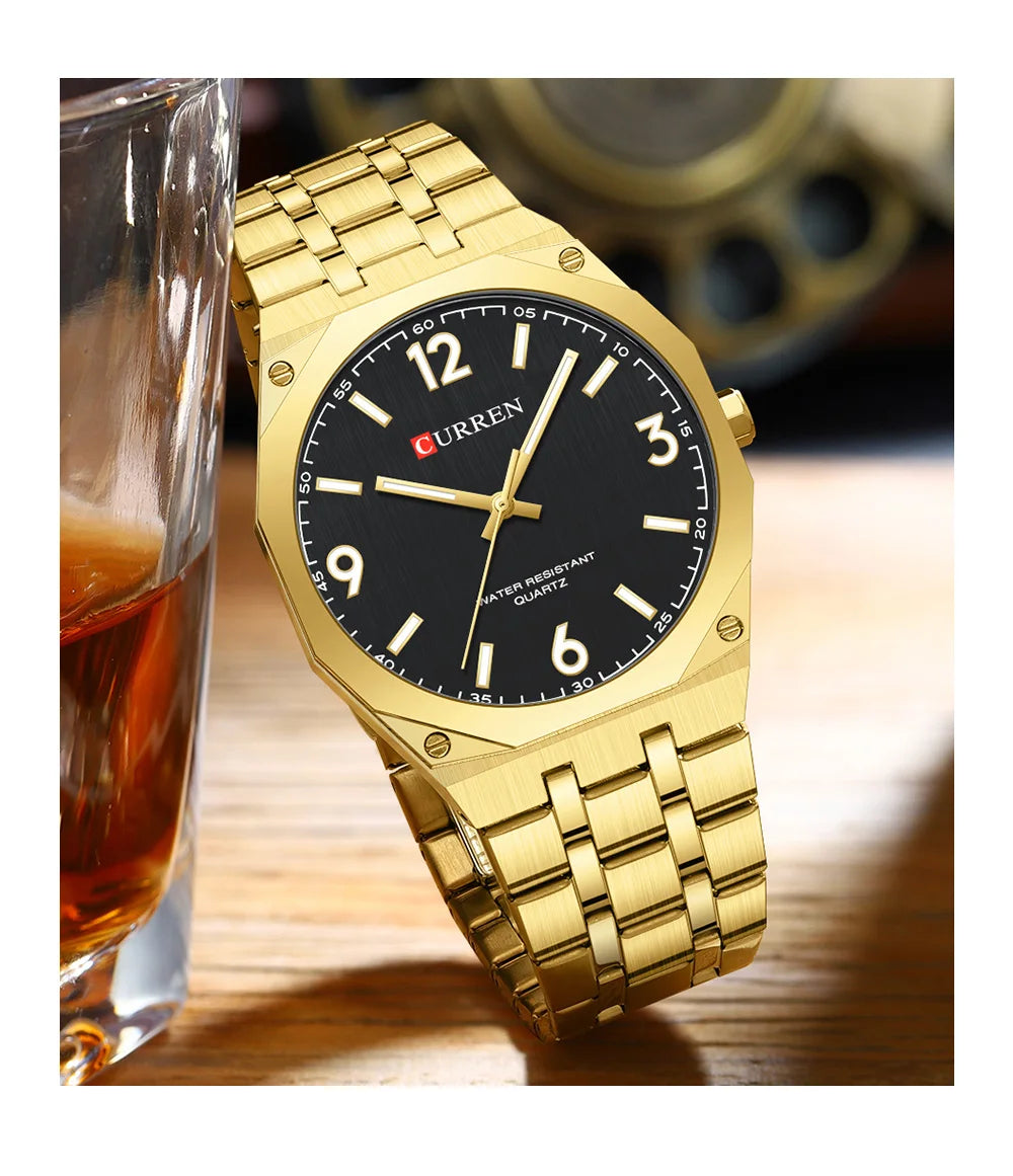 2026 Male Fashion Men Quartz Watch Stainless Steel Band Luminous Business Casual Wristwatch Octagonal Bezel Mineral Glass Dial