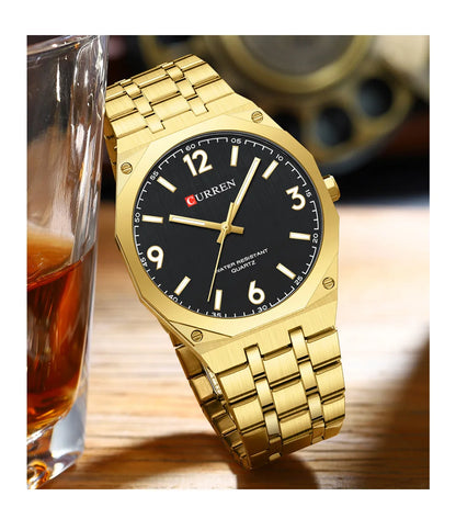 2026 Male Fashion Men Quartz Watch Stainless Steel Band Luminous Business Casual Wristwatch Octagonal Bezel Mineral Glass Dial