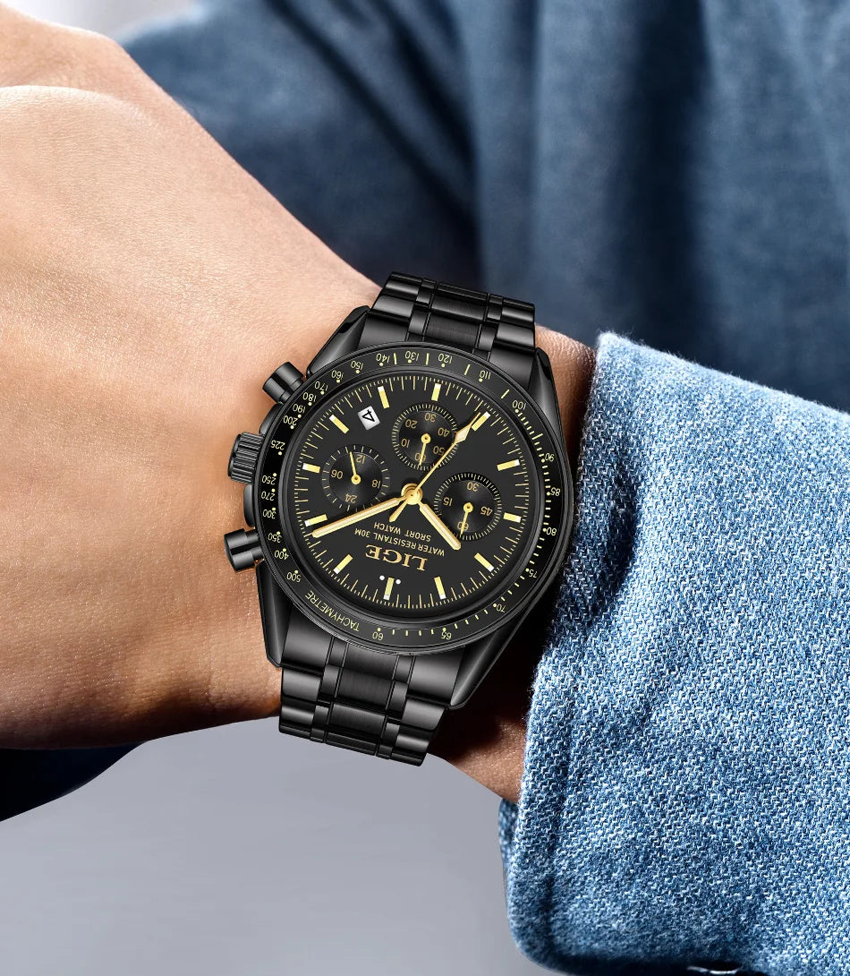 LIGE Top Brand Luxury New Mens Watches Waterproof Luminous Watch for Men Date Chronograph Sport Quartz Man Wristwatches+Box