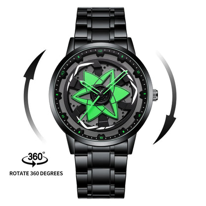 2025 New Watch Car Series Creative Rotating Quartz Movement Sports Style Black Stainless Steel Clock Men Couple Gift Wrist Watch