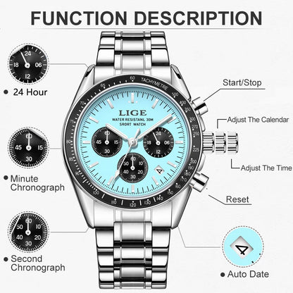 LIGE Top Brand Luxury New Mens Watches Waterproof Luminous Watch for Men Date Chronograph Sport Quartz Man Wristwatches+Box