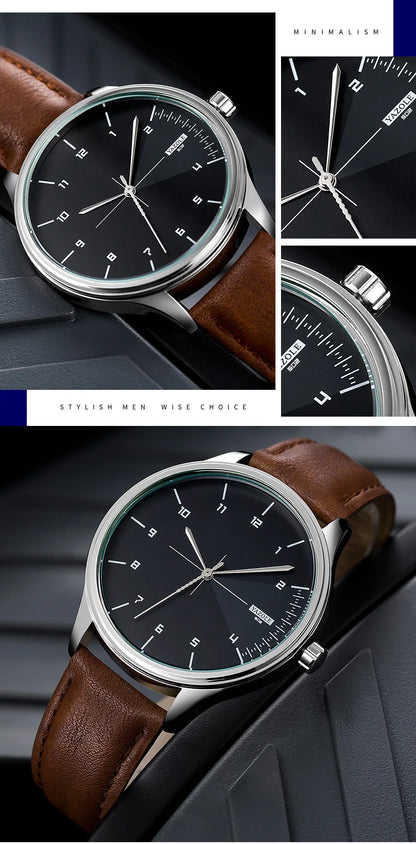 Fashion Men's Watches Top Brand Luxury Metal Case Quartz Wrist Watches Simple Casual Leather Belt Mens Watch Clock Reloj Hombre