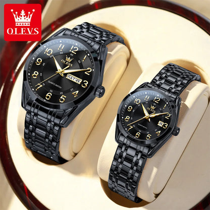 OLEVS 3666 Couple Watch Luxury Original Fashion Brand Waterproof Luminous Quartz Watch Man And Woman Watches Calendar Design