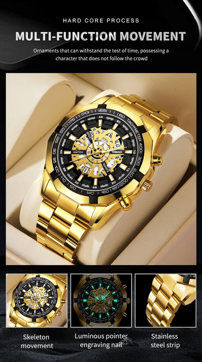 2026 Mens Quartz Watches Top Brand Luxury Stainless Steel Waterproof Hollow Out Big Male Wristwatches Relogio Masculino