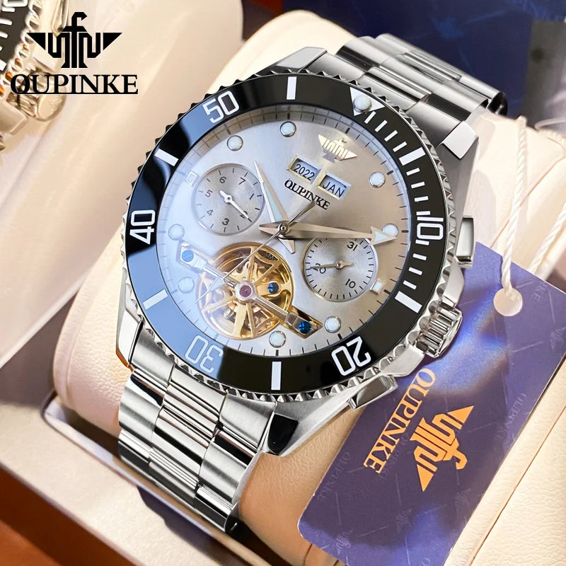 OUPINKE 3229+3205 Couple Watch Pair for Men Women Diving Series Flywheel Design Luxury Imported Movement Lover's Wedding Watches