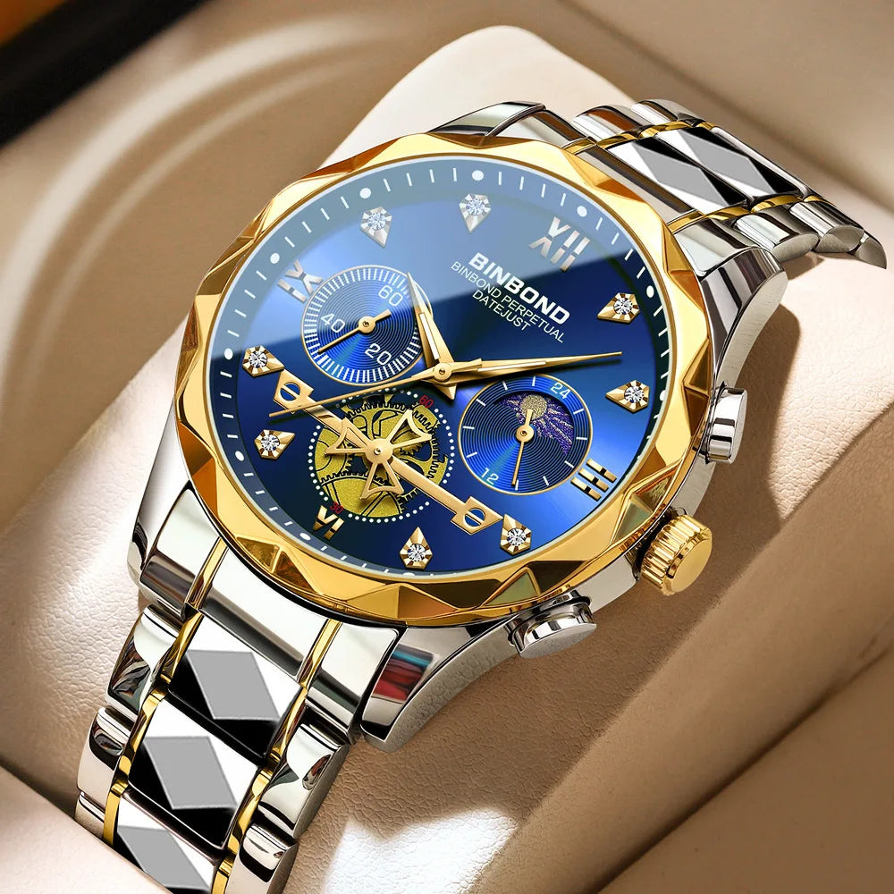 Multi Functional Quartz Watch, Versatile and Trendy Watch, Six Needle Timing, Casual and Trendy Men's Tungsten Steel Color