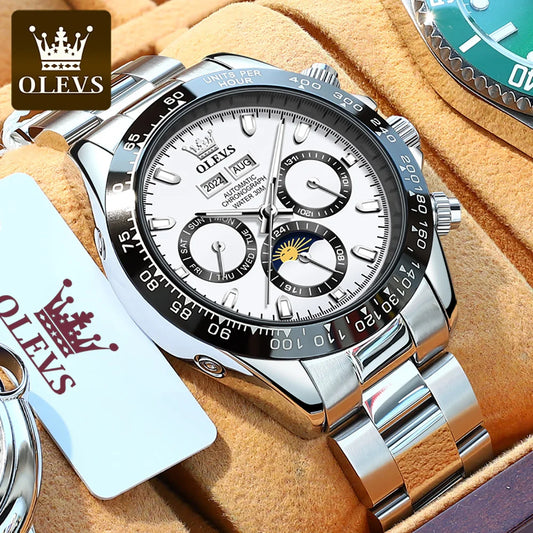 OLEVS 6654 Top Brand Men's Watches Classic Fashion Automatic Mechanical Watch for Man Complete Calendar Moon Phase Waterproof