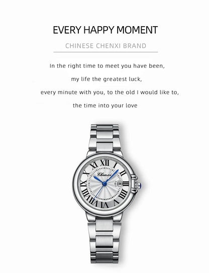 CHENXI 039 Couple Exquisite Watch Quartz Top Brand Luxury Fashion Stainless Steel Silver White Male and Female Couple Watch Gift