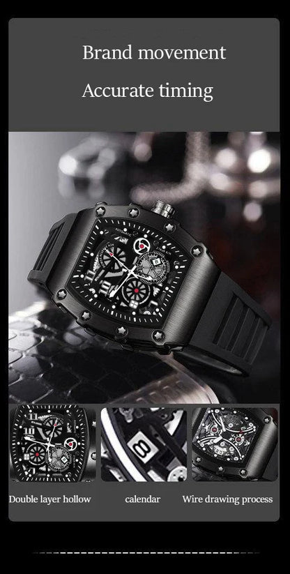 Men's Watch Sports Brand Fashion Trend Fully Automatic Quartz Wristwatch Hollow Waterproof Black Warrior Male Clock Watches