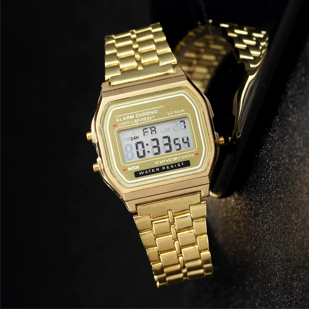 Luxury LED Digital Watch for Men Stainless Steel Men's Electronic Wristwatch Simple Business Gold Sliver Mens Watch Reloj Hombre
