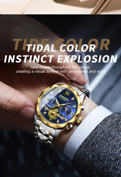 Multi Functional Quartz Watch, Versatile and Trendy Watch, Six Needle Timing, Casual and Trendy Men's Tungsten Steel Color