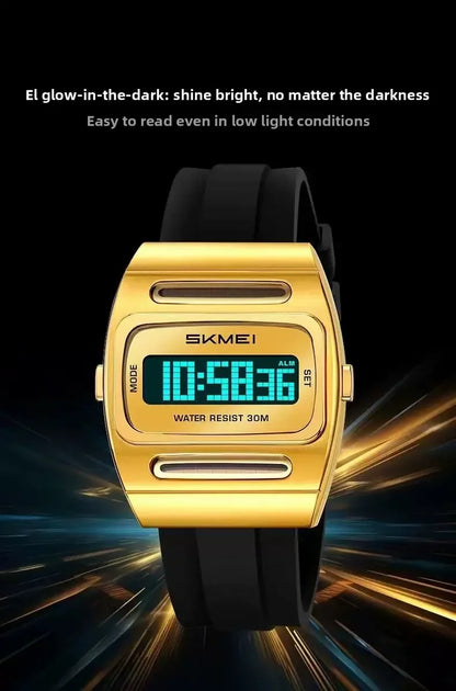 Fashion Sports Men Watches Versatile Multi-functional Timing Electronic Watch Simple Luminous Metal Square Calendar Alarm Clock