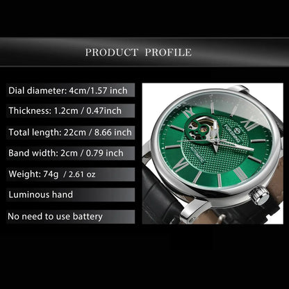 Fashion Mechanical Watch for Men Green Skeleton Dial Business Automatic Mens Watches Top Brand Luxury Forsining Wristwatches New