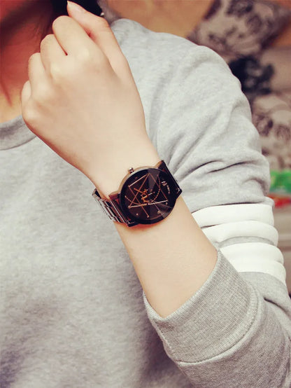New Couple Watches Men Gear Triangle Pointer Compass Dial Second Hand Watch Women Stainless Steel Watches Relogio Feminino Clock
