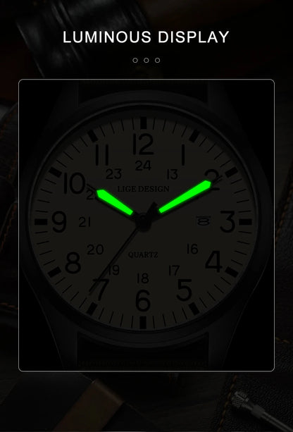 New Fashion LIGE Fashion Man Watch Outdoor Casual Sport Classic Auto Date Waterproof Luminous Quartz Watches Male Wear-resistant