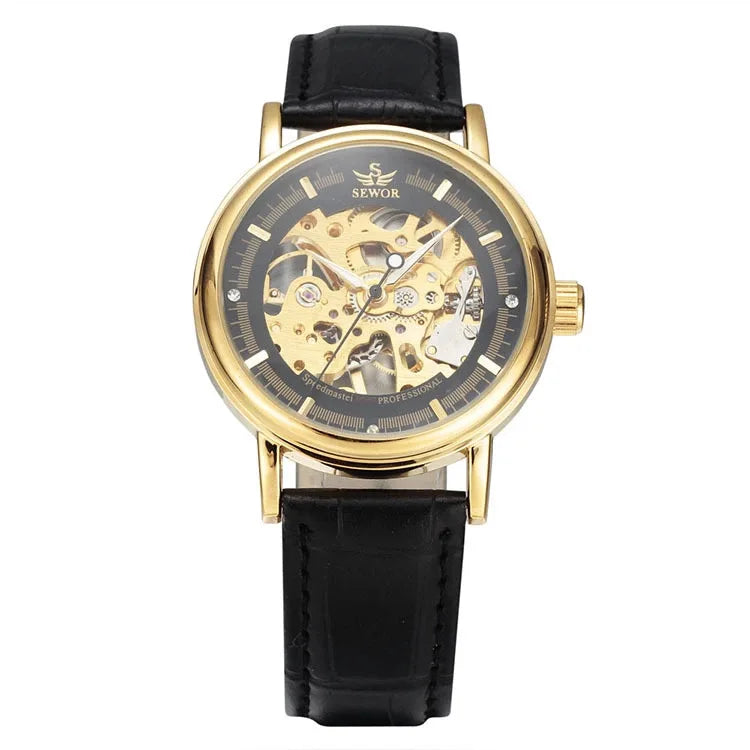 Fashion Men Mechanical Wristwatch, PU Leather Band, Mineral Reinforced Glass Mirror,BusinessCasual Male Wrist Watch forDaily Use