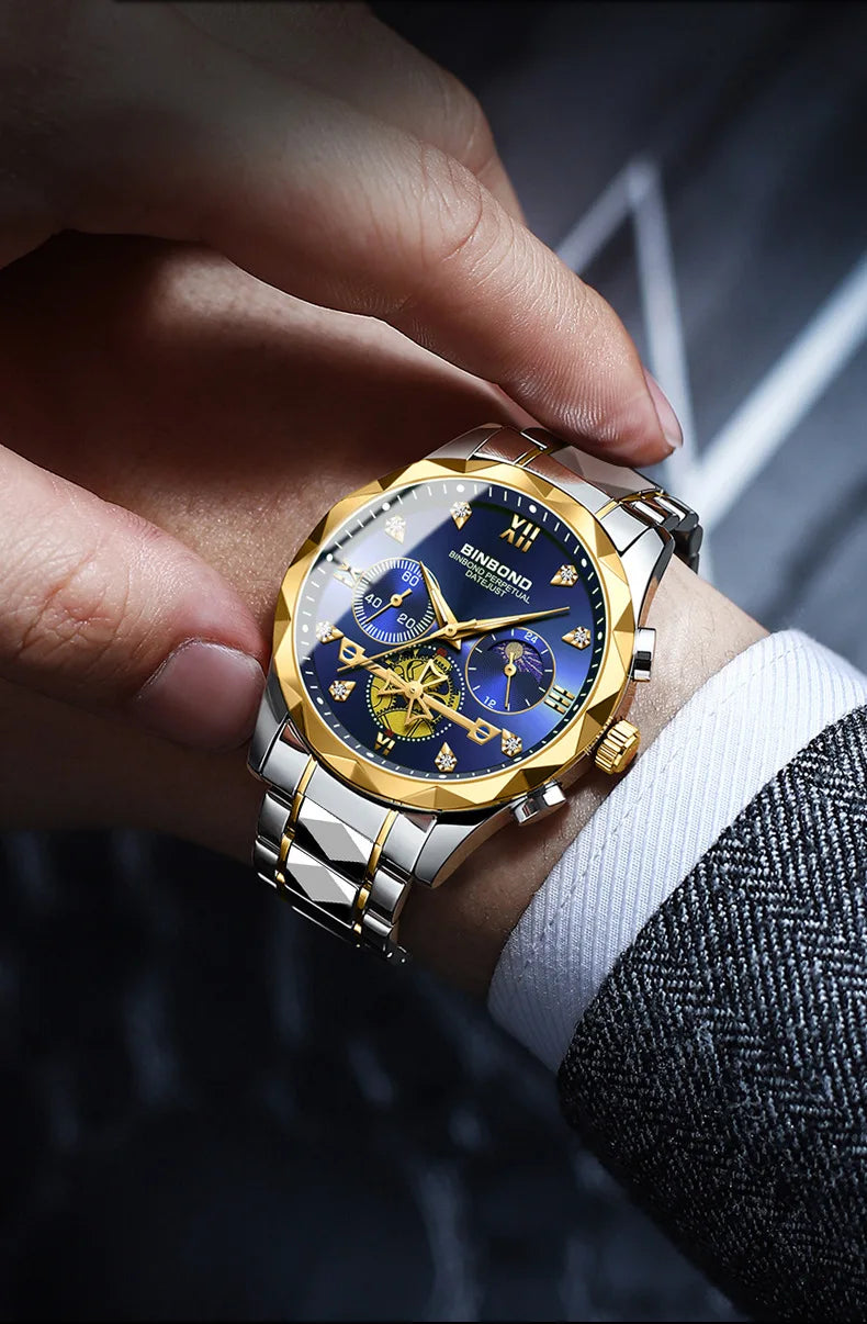Multi Functional Quartz Watch, Versatile and Trendy Watch, Six Needle Timing, Casual and Trendy Men's Tungsten Steel Color