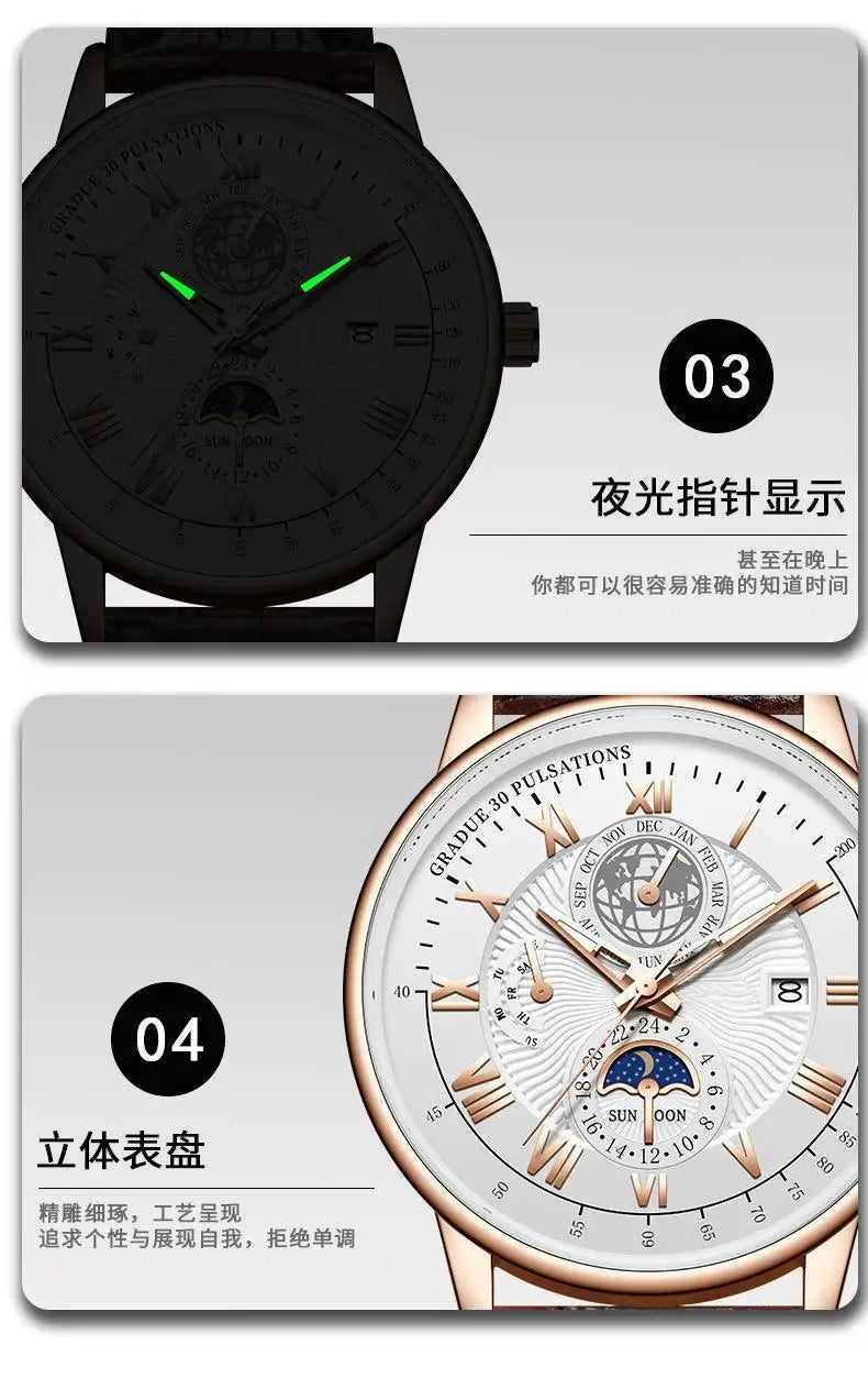2024 Men Watch Fashion Top Luxury Sport Men's Wristwatch Waterproof Luminous Leather Date Quartz Watches Man Clock