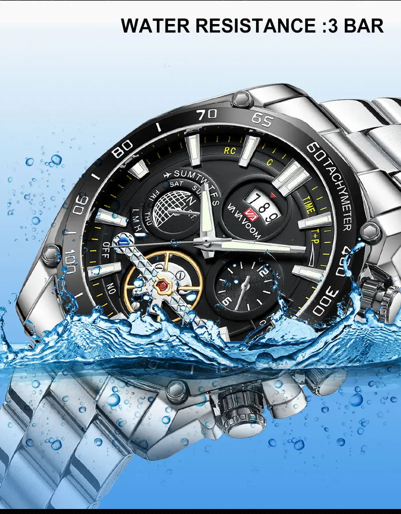 Relogio Masculino Top Brand Mens Luxury Business Watch Big Dial Stainless Steel Luminous Hands Clock Chic Waterproof Wristwatch