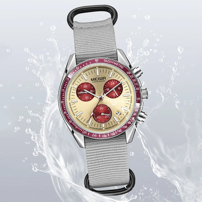 MEGIR New Luxury Men's Watches Canvas Weaving Strap Sport Automatic Chronograph Quartz Waterproof Wristwatch for Male 2247