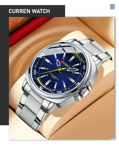 CURREN 8455 Men's Fashion Quartz Watch Business Stainless Steel Strap Night Light Waterproof Luxury Men's Watch Reloj Hombre