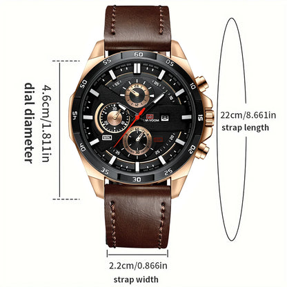 Men Sports Watch 46mm Black Leather Racing Series Everyday Wear  Fashion Original Rose Gold Dial Quartz Watches Relogio Masculin