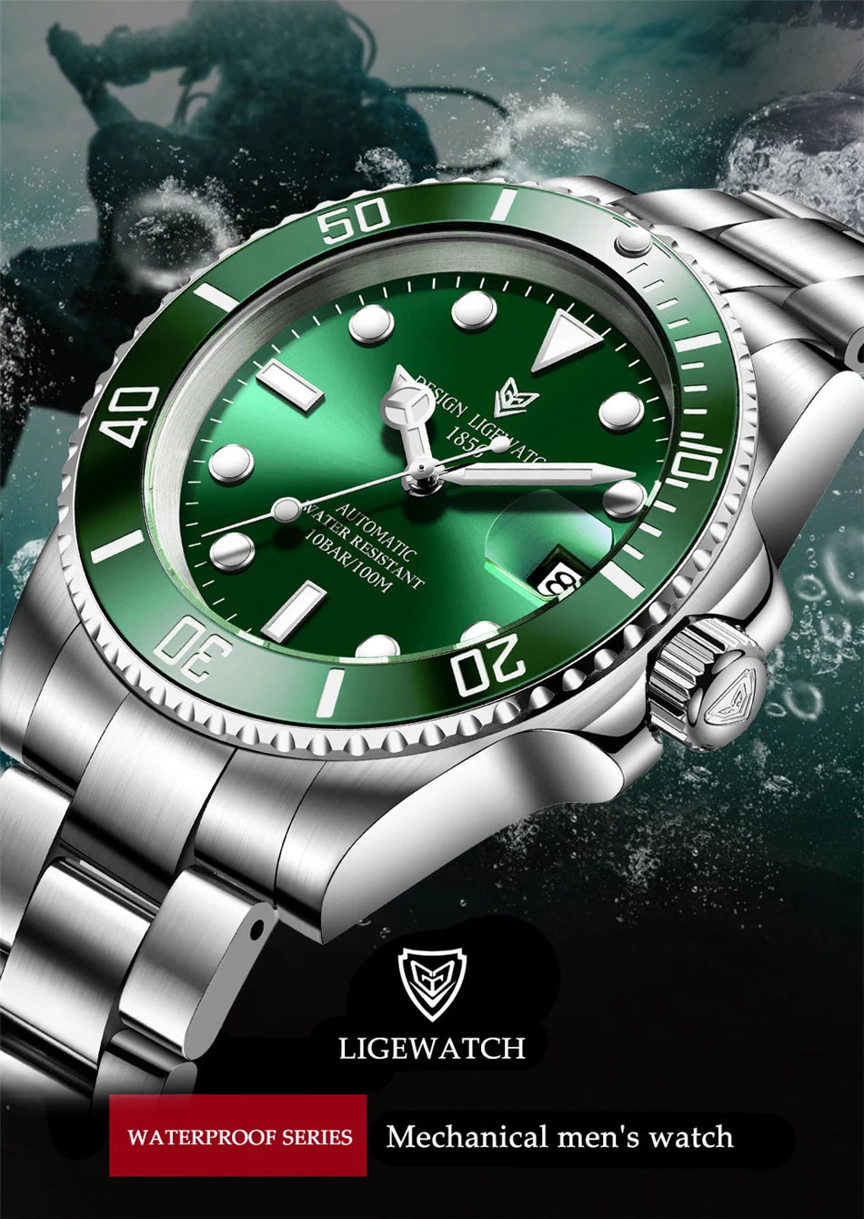 LIGE Top Brand Vintage Mechanical Watches Men Fashion Business Luxury Mens Watch Waterproof Luminous Automatic Wristwatch Reloj