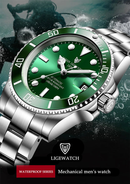 LIGE Top Brand Vintage Mechanical Watches Men Fashion Business Luxury Mens Watch Waterproof Luminous Automatic Wristwatch Reloj