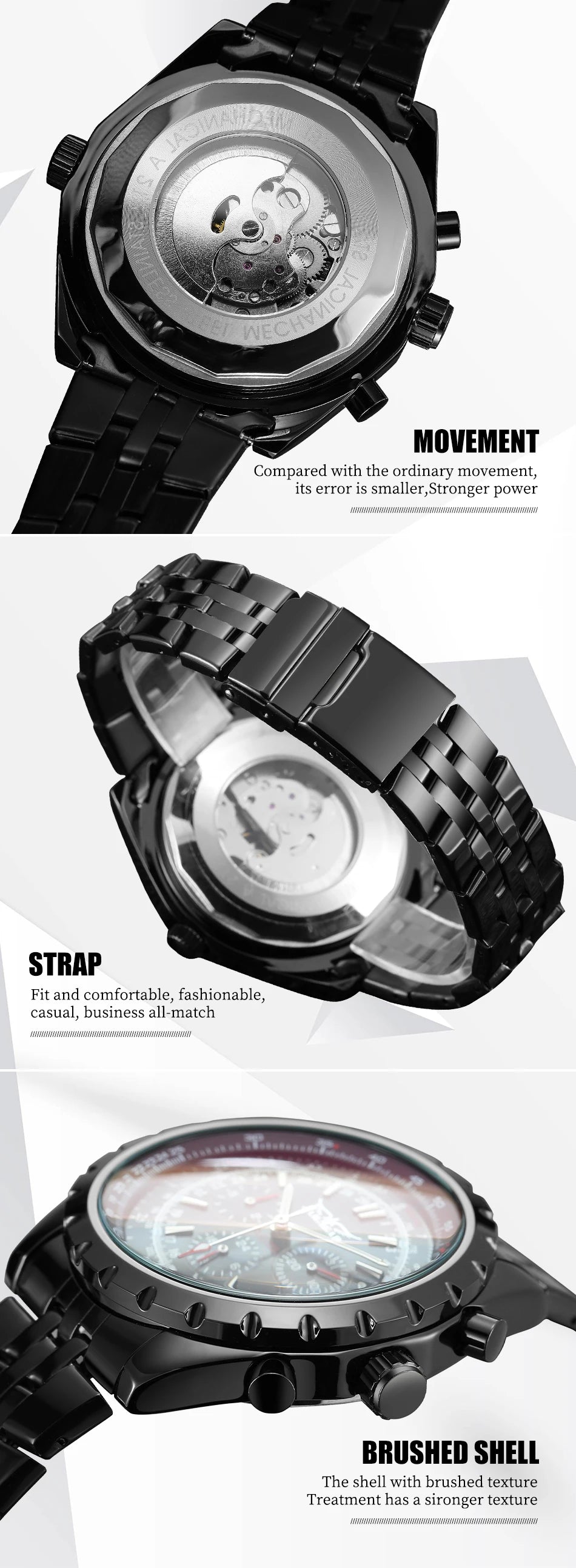JARAGAR Original Blue Glass Big Dial Multifunctional Automatic Men's Watches Stainless Steel Vintage Mechanical Waterproof Clock