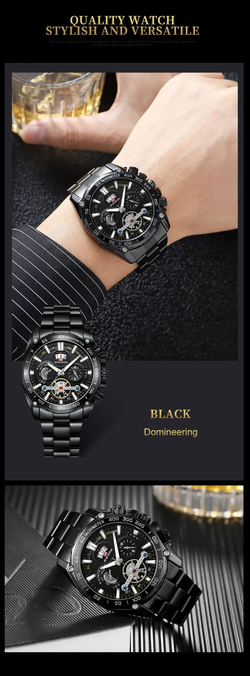 Relogio Masculino Top Brand Mens Luxury Business Watch Big Dial Stainless Steel Luminous Hands Clock Chic Waterproof Wristwatch