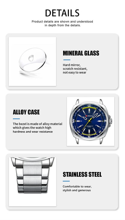 CURREN 8455 Men's Fashion Quartz Watch Business Stainless Steel Strap Night Light Waterproof Luxury Men's Watch Reloj Hombre