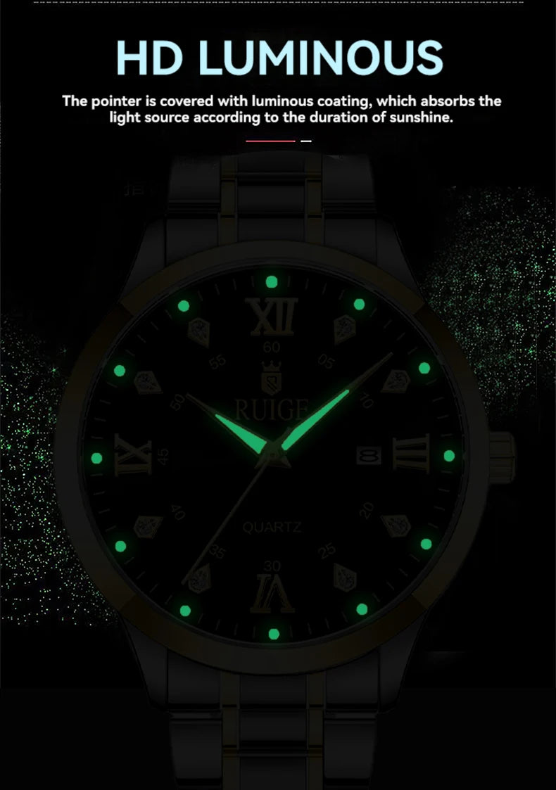 RUIGE Fashion Men's Watch Roman Scale Minimalist Men's Famous Watch Night Glow Waterproof Trendy Watch