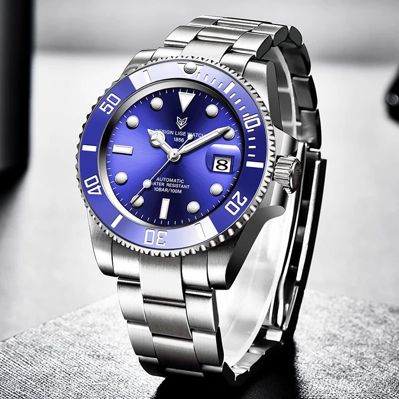 LIGE Top Brand Vintage Mechanical Watches Men Fashion Business Luxury Mens Watch Waterproof Luminous Automatic Wristwatch Reloj
