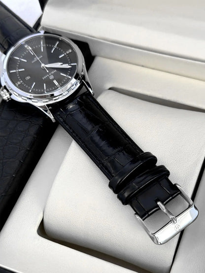 Genuine Men Wristwatch Business Sweep Movement Folding Fan Pattern Handsome Watches high-quality Leather Strap Clock  Has box