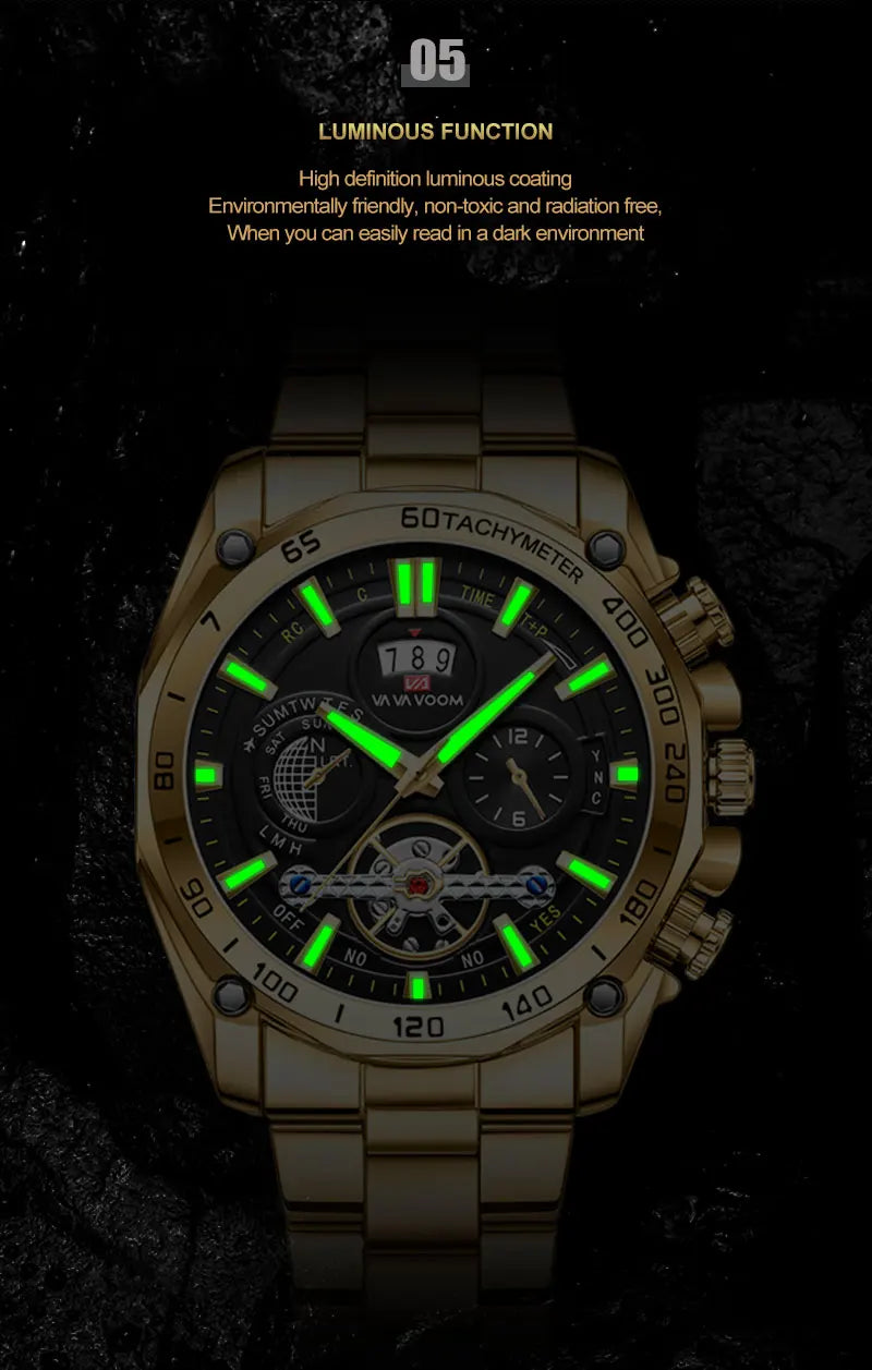 Relogio Masculino Top Brand Mens Luxury Business Watch Big Dial Stainless Steel Luminous Hands Clock Chic Waterproof Wristwatch