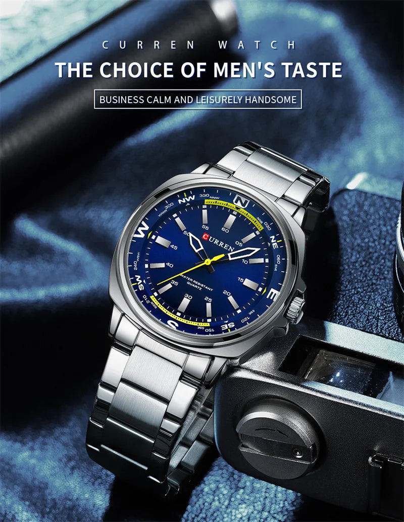 CURREN 8455 Men's Fashion Quartz Watch Business Stainless Steel Strap Night Light Waterproof Luxury Men's Watch Reloj Hombre