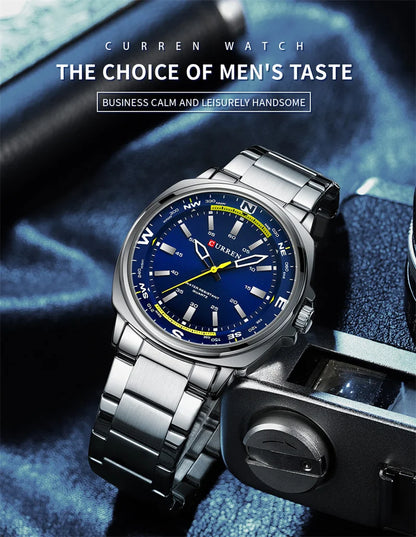 CURREN 8455 Men's Fashion Quartz Watch Business Stainless Steel Strap Night Light Waterproof Luxury Men's Watch Reloj Hombre