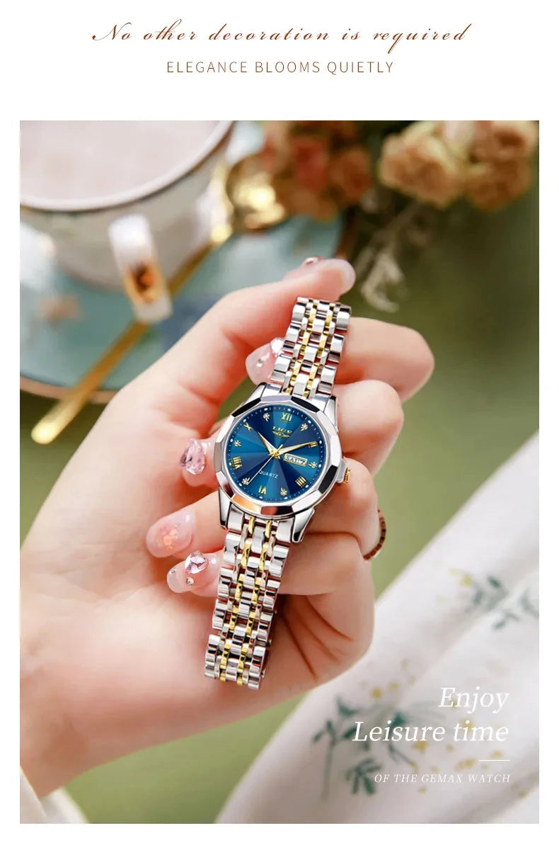 LIGE Top Brand New Fashion Women Watches Ladies Luxury Creative Steel Women Bracelet Watches Female Quartz Waterproof Watch Gift