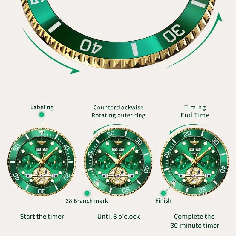 OUPINKE 3229+3205 Couple Watch Pair for Men Women Diving Series Flywheel Design Luxury Imported Movement Lover's Wedding Watches