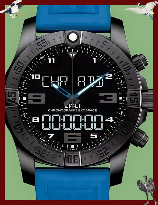 Customized Watches Men's Sports Watch, 44 mm, Digital Display, Black and Blue Rubber Strap
