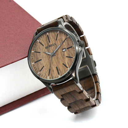 Men's Handmade Wooden Wrist Watch Fashion Minimalist Slim Analog Quartz Watch for Men
