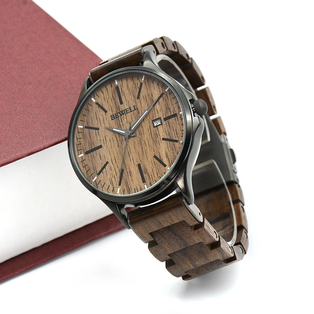 Men's Handmade Wooden Wrist Watch Fashion Minimalist Slim Analog Quartz Watch for Men