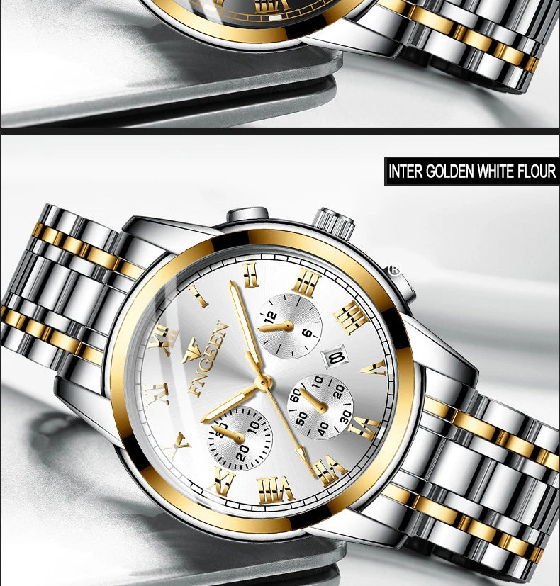 BINBOND Fashion 2pcs/Set Couple Watches Casual Men Ladies for Quartz Watch Lover Waterproof Stainless Steel Valentine Gift Watch