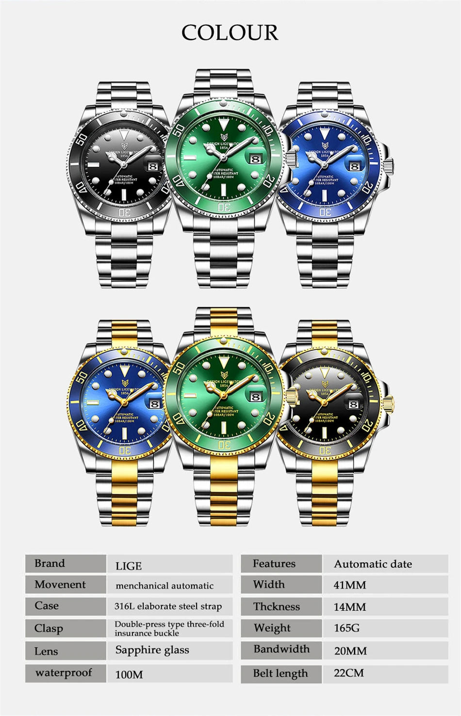 LIGE Top Brand Vintage Mechanical Watches Men Fashion Business Luxury Mens Watch Waterproof Luminous Automatic Wristwatch Reloj