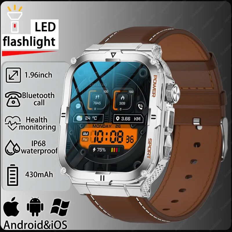 2026 New Men's Smart Watch LED Flashlight IP68 waterproof Outdoor Sports Watch Health Monitoring Fitness tracker for IOS Android